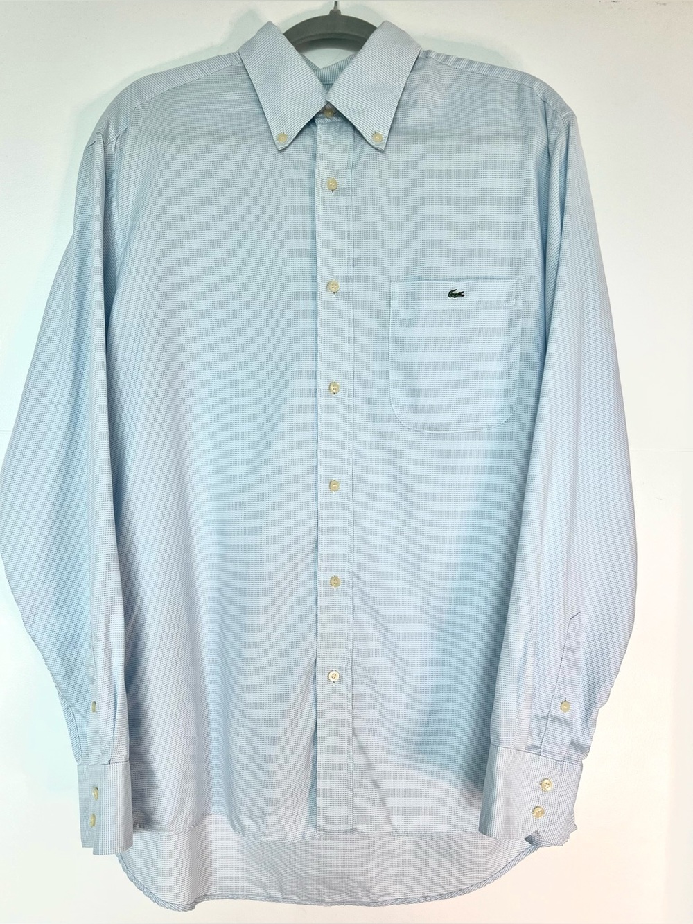 Lacoste Men’s 42/L Light Blue Micro Check 100% Cotton Button Down